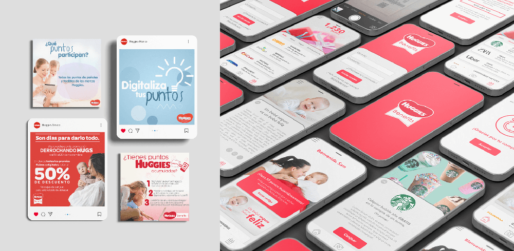 Huggies Benefits Samples of social media and wireframes